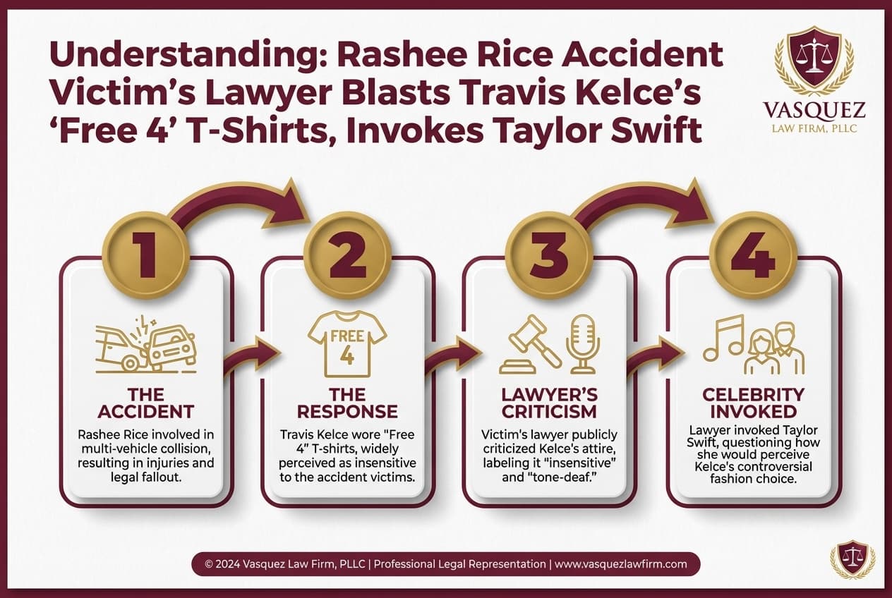 Línea de Tiempo del Proceso para Abogado de la Víctima del Accidente de Rashee Rice Critica las Camisetas 'Free 4' de Travis Kelce