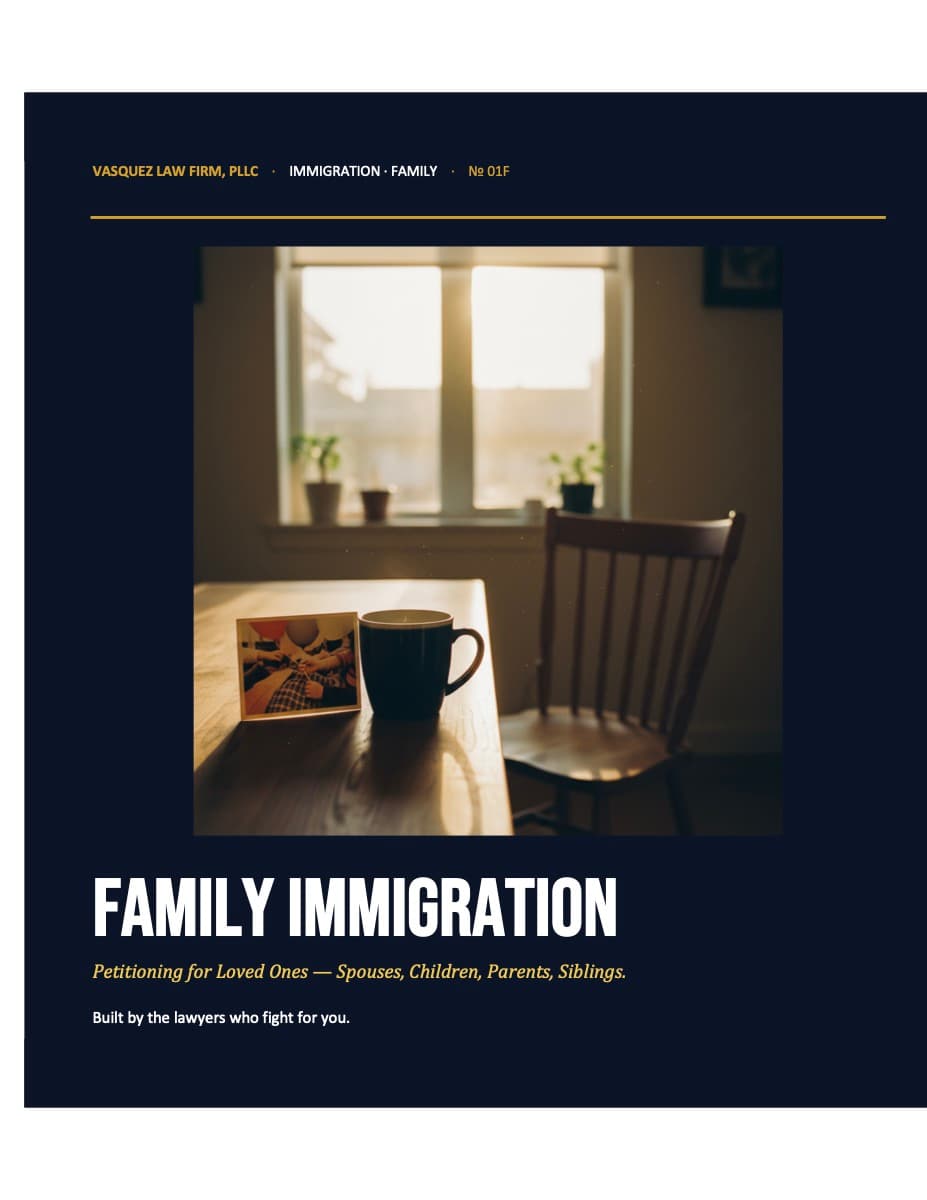 Vasquez Law Firm guide cover: Family Immigration