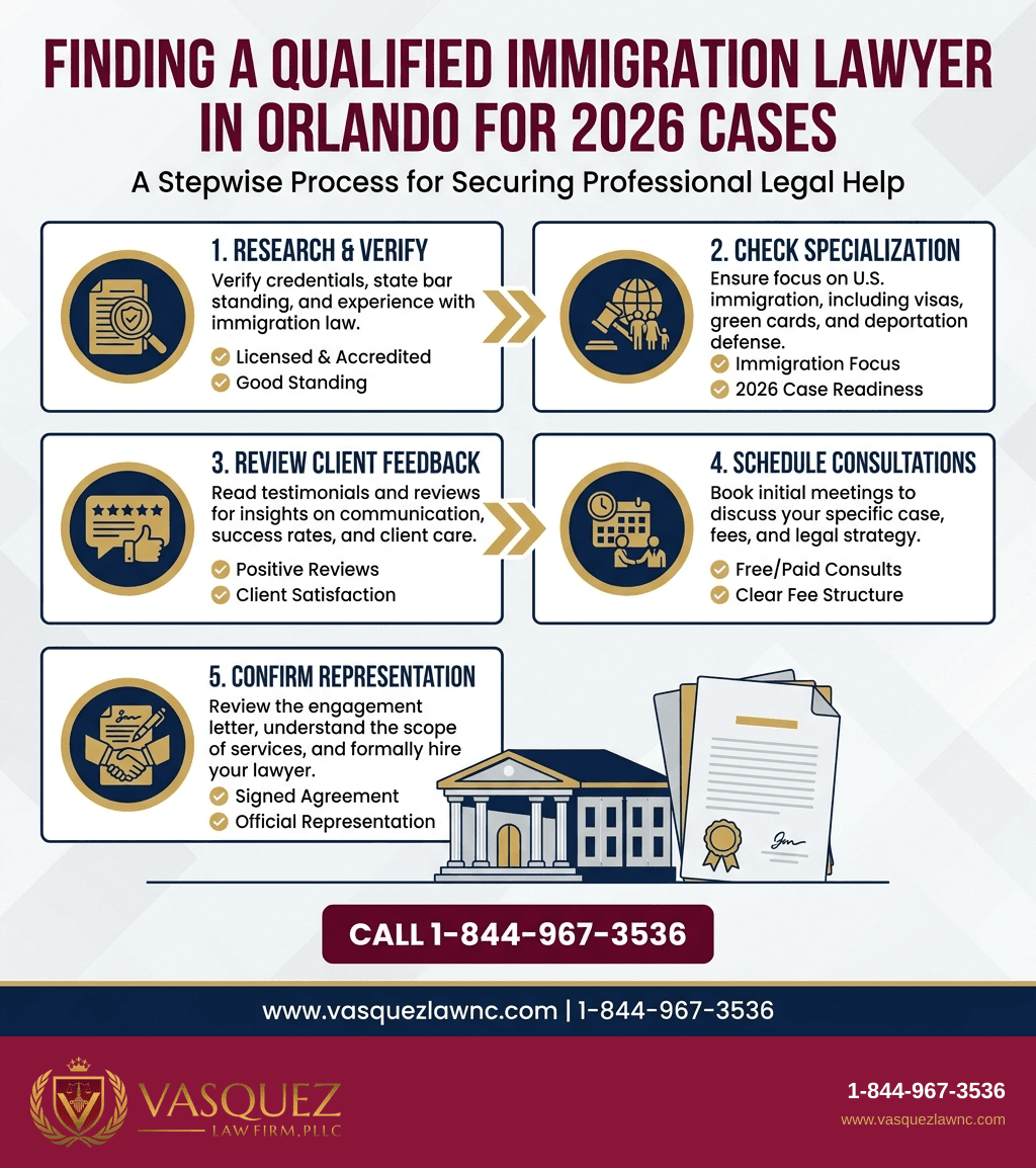 Infografía 1 para Cómo Encontrar un Abogado de Inmigración Confiable en Orlando en 2026