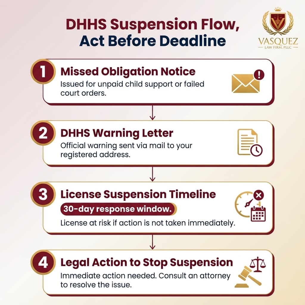 Infografía 1 para Qué Significa la Advertencia de Suspensión del DHHS para Casos de Tráfico en NC